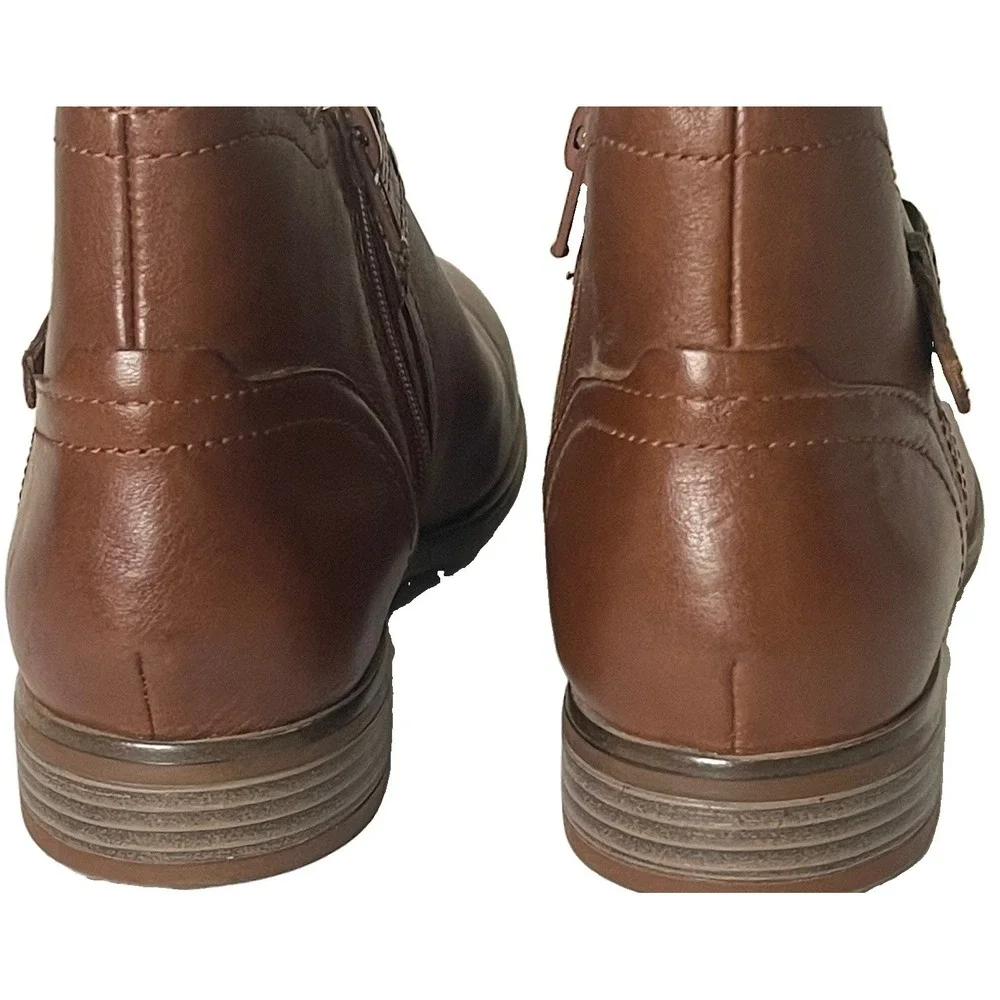 Clarks Trish Strap Women's 7M Dark Tan Leather Ankle Boots Booties NWOB